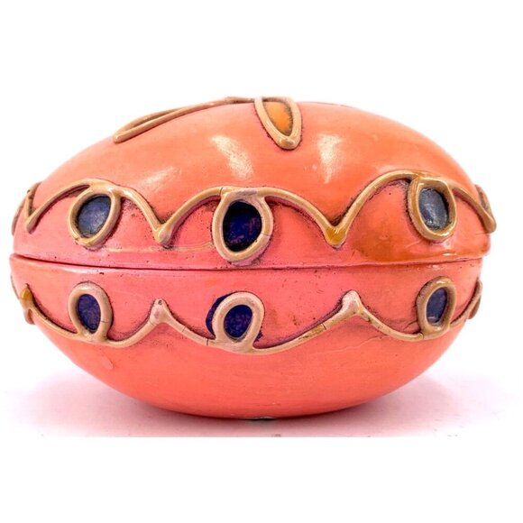 Paper Mache Composite Easter Egg Box Bright Pink Orange 1970s Mod 5" - Picture 4 of 9
